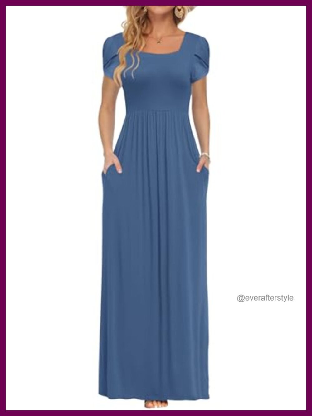 Maxi Dress Petal Short Sleeve Square Neck Casual Long